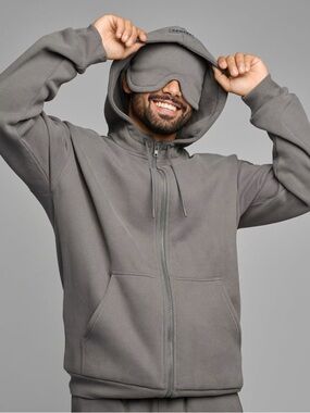 Comfrt DND Airplane Mode Zip Hoodie in Steel Gray